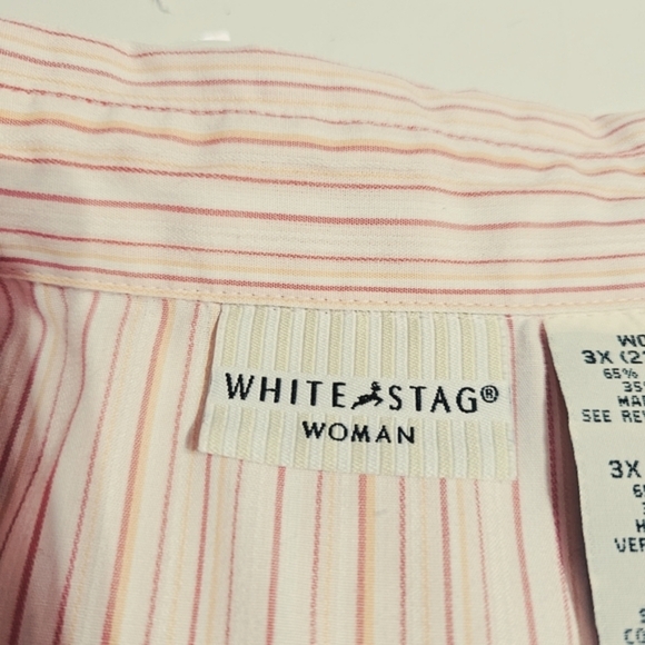 White Stag 3X Women Pink Stripe Button Front V-neck Short Sleeve Lightweight Top - Picture 2 of 8